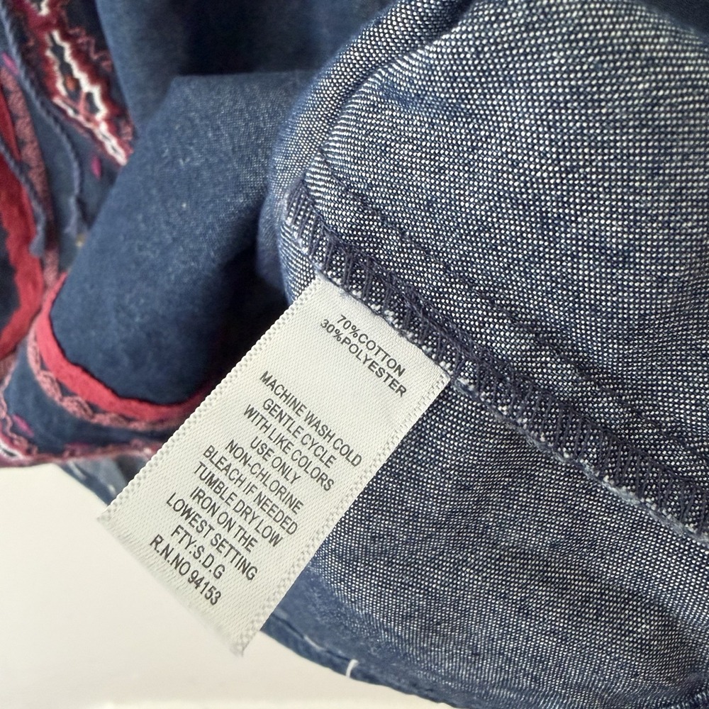 NWT Hannah Denim Embroidered Peasant Top XL Boho Bell Sleeve Blouse - Picture 6 of 10